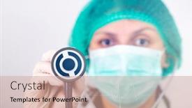  Presentation with medical technology healthcare - Presentation design consisting of female-doctor-holding-stethoscope-concept background and a coral colored foreground