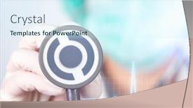  Presentation with medical business - PPT layouts having female-doctor-holding-stethoscope-concept background and a cool aqua colored foreground