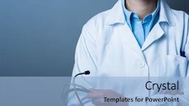  Presentation with lab coat - Beautiful theme featuring female doctor holding stethoscope backdrop and a light blue colored foreground
