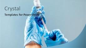  Presentation with medical vaccine - Theme with female-doctor-holding-syringe background and a light blue colored foreground