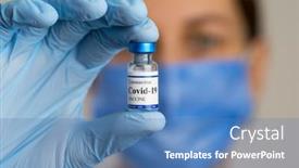 Presentation with coronavirus researcher - Presentation theme featuring female-doctor-holds-syringe background and a teal colored foreground