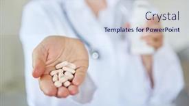  Presentation with medication - Beautiful PPT theme featuring female-doctor-holds-tablets backdrop and a sky blue colored foreground