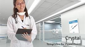  Presentation with doctor in hospital health insurance related icons healthcare person saving medical - Cool new slides with female doctor in a hospital backdrop and a light gray colored foreground