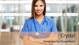  Presentation with doctor in hospital health insurance related icons healthcare person saving medical - Amazing slide deck having female doctor in her hospital backdrop and a coral colored foreground