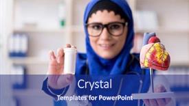  Presentation with hijab - Presentation theme featuring female doctor in hijab working in the hospital background and a navy blue colored foreground