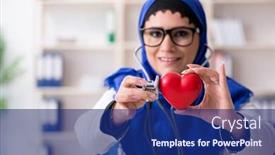  Presentation with hijab - Audience pleasing slide set consisting of female doctor in hijab working in the hospital backdrop and a navy blue colored foreground