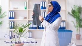  Presentation with hijab - Amazing slide deck having female doctor in hijab working in the hospital backdrop and a sky blue colored foreground