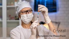  Presentation with laboratory equipment - Presentation theme featuring female-doctor-in-laboratory-office background and a coral colored foreground