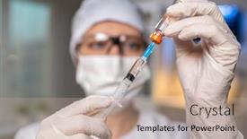  Presentation with laboratory equipment - Presentation design having female-doctor-in-laboratory-office background and a coral colored foreground