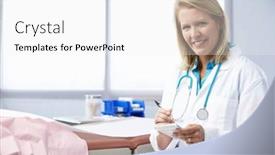  Presentation with surgery - Colorful PPT theme enhanced with female doctor in surgery writing out prescription backdrop and a white colored foreground