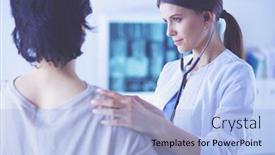  Presentation with listening - Colorful theme enhanced with female-doctor-listening-a-patient backdrop and a light blue colored foreground