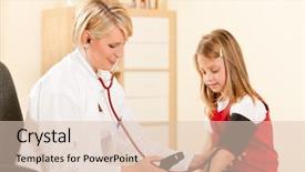  Presentation with blood pressure - Theme consisting of female doctor measuring blood pressure background and a  colored foreground