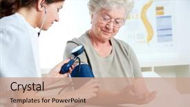  Presentation with blood pressure - Amazing slide deck having female doctor measuring blood pressure backdrop and a coral colored foreground