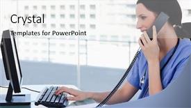  Presentation with doctor office - Cool new presentation theme with female doctor on the phone backdrop and a white colored foreground