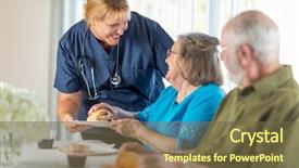  Presentation with nutrition - Slide deck featuring female doctor or nurse serving background and a tawny brown colored foreground