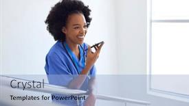  Presentation with mic - PPT layouts with female-doctor-or-nurse-talking background and a light blue colored foreground