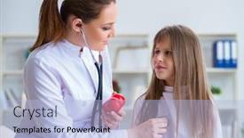  Presentation with pediatrician - Cool new slide set with female doctor pediatrician checking girl backdrop and a light blue colored foreground