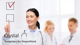  Presentation with healthcare technology - Slide set enhanced with female doctor pointing to checkbox background and a sky blue colored foreground