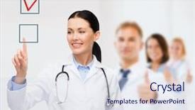  Presentation with healthcare technology - Colorful PPT theme enhanced with female doctor pointing to checkbox backdrop and a sky blue colored foreground
