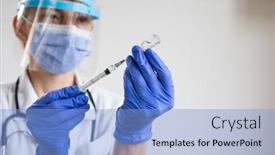  Presentation with give - Amazing slide deck having female-doctor-preparing-to-give backdrop and a light blue colored foreground