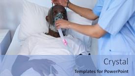  Presentation with covid bed - Audience pleasing slide deck consisting of female-doctor-putting-oxygen-mask backdrop and a light blue colored foreground