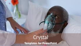  Presentation with covid bed - Theme enhanced with female-doctor-putting-oxygen-mask background and a tawny brown colored foreground