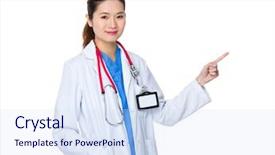  Presentation with finger point - Amazing presentation theme having female doctor showing finger point up backdrop and a sky blue colored foreground