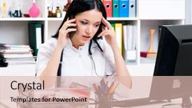 Presentation with talking on phone - Audience pleasing presentation design consisting of female doctor talking by phone backdrop and a  colored foreground