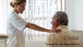  Presentation with nursing - Presentation with female doctor talking to senior man in nursing home background and a coral colored foreground