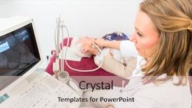  Presentation with thyroid - Presentation theme enhanced with female doctor testing thyroid background and a  colored foreground