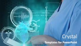  Presentation with data science - PPT theme enhanced with female-doctor-touching-screen-showing background and a teal colored foreground