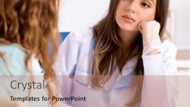  Presentation with bandaging - Slide deck enhanced with female-doctor-traumatologist-bandaging-female background and a coral colored foreground