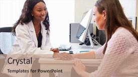  Presentation with female doctor - Slide set with female doctor treating patient suffering background and a coral colored foreground