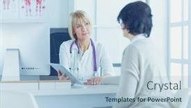  Presentation with patients - PPT theme enhanced with female-doctor-using-digital-tablet background and a light blue colored foreground