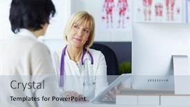  Presentation with patients - Cool new PPT layouts with female-doctor-using-digital-tablet backdrop and a light blue colored foreground