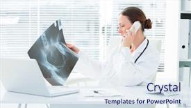  Presentation with xray - Presentation design featuring female doctor using land line background and a sky blue colored foreground