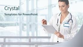  Presentation with female doctor - Theme featuring female doctor using tablet computer background and a sky blue colored foreground