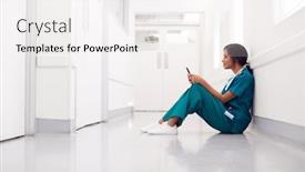  Presentation with scrubs - Theme featuring female-doctor-wearing-scrubs-sitting background and a white colored foreground