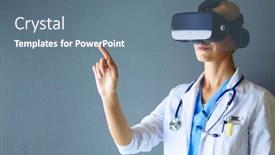  Presentation with virtual reality - Beautiful slide deck featuring female-doctor-wearing-virtual-reality backdrop and a ocean colored foreground