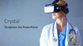  Presentation with virtual reality - Beautiful theme featuring female-doctor-wearing-virtual-reality backdrop and a light blue colored foreground