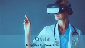  Presentation with virtual - PPT theme consisting of female-doctor-wearing-virtual-reality background and a light blue colored foreground