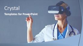 Presentation with virtual reality - Presentation with female-doctor-wearing-virtual-reality background and a seafoam green colored foreground
