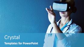  Presentation with virtual reality - Presentation theme enhanced with female-doctor-wearing-virtual-reality background and a teal colored foreground