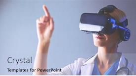  Presentation with virtual - Audience pleasing PPT theme consisting of female-doctor-wearing-virtual-reality backdrop and a light blue colored foreground