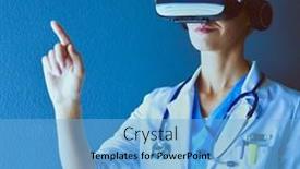  Presentation with virtual reality - PPT layouts featuring female-doctor-wearing-virtual-reality background and a light blue colored foreground