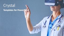  Presentation with virtual reality - PPT theme with female-doctor-wearing-virtual-reality background and a seafoam green colored foreground