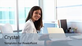  Presentation with lab coat - Slides with female doctor wearing white coat background and a light blue colored foreground