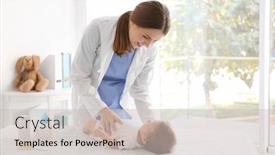  Presentation with baby doctor - Slide deck consisting of female-doctor-with-baby background and a soft green colored foreground