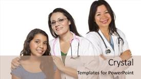  Presentation with pretty female military - Colorful PPT layouts enhanced with female doctor with child patient backdrop and a coral colored foreground