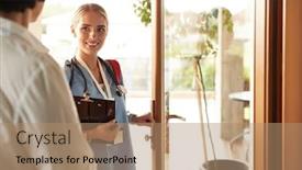  Presentation with intelligence intelligent house smart home - PPT theme enhanced with female-doctor-with-clipboard-during background and a coral colored foreground